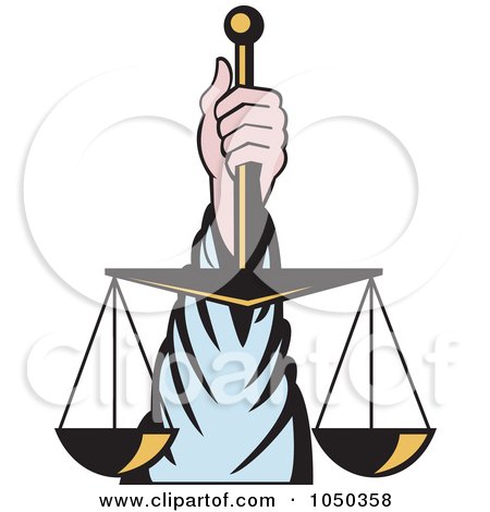 Royalty-Free (RF) Clip Art Illustration of a Hand Holding Up Scales Of Justice by patrimonio