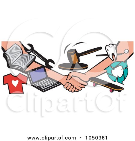 Royalty-Free (RF) Clip Art Illustration of Hands Shaking After An Auction Swap by patrimonio