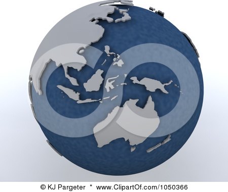 Royalty-Free (RF) Clip Art Illustration of a 3d Blue And Gray Asia Pacific Globe by KJ Pargeter
