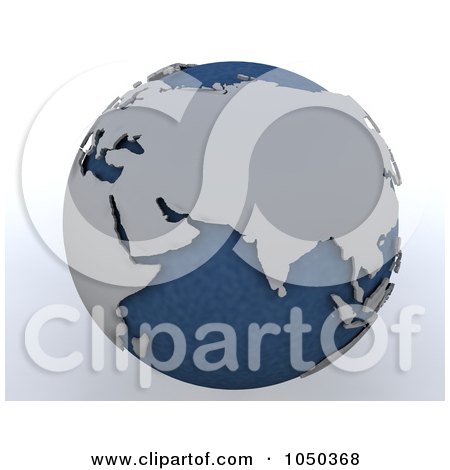 Royalty-Free (RF) Clip Art Illustration of a 3d Blue And Gray Middle East Globe by KJ Pargeter