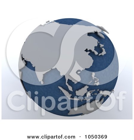 Royalty-Free (RF) Clip Art Illustration of a 3d Blue And Gray East Asia Globe by KJ Pargeter