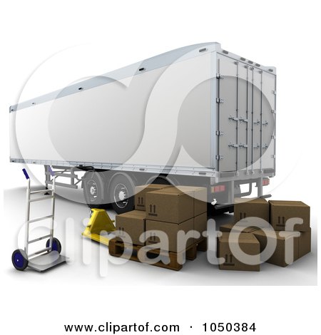 Royalty-Free (RF) Clip Art Illustration of a 3d Freight Trailer With Boxes by KJ Pargeter