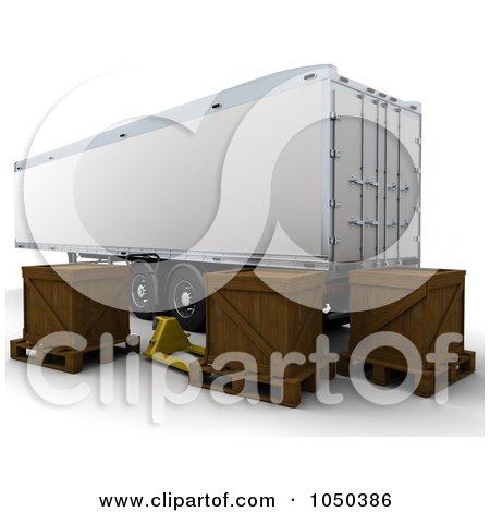 Royalty-Free (RF) Clip Art Illustration of a 3d Freight Trailer With Crates by KJ Pargeter