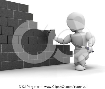Royalty-Free (RF) Clip Art Illustration of a 3d White Character Mason Laying Blocks by KJ Pargeter