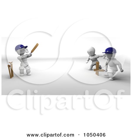 Royalty-Free (RF) Clip Art Illustration of 3d White Characters Playing Cricket by KJ Pargeter