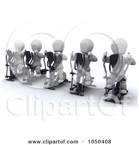 Royalty-Free (RF) Clip Art Illustration of 3d White Characters Using Cross Trainers by KJ Pargeter
