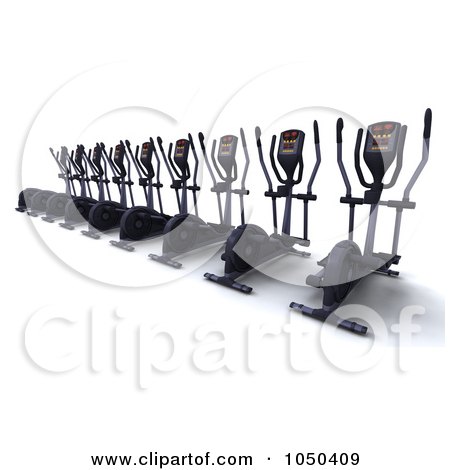 Royalty-Free (RF) Clip Art Illustration of a Row Of 3d Crosstrainers by KJ Pargeter