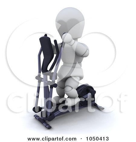Royalty-Free (RF) Clip Art Illustration of a 3d White Character Using A Cross Trainer by KJ Pargeter