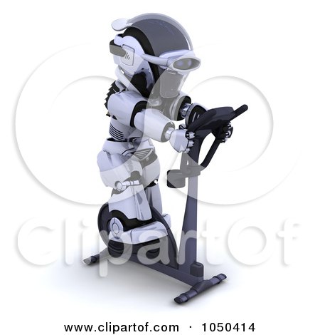 Royalty-Free (RF) Clip Art Illustration of a 3d Robot Exercising On A Crosstrainer - 3 by KJ Pargeter