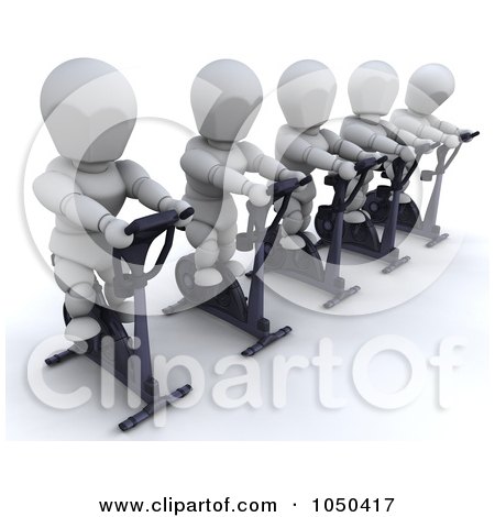 Royalty-Free (RF) Clip Art Illustration of 3d White Characters In Spin Class by KJ Pargeter