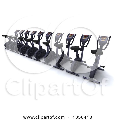 Royalty-Free (RF) Clip Art Illustration of a 3d Row Of Spin Bikes by KJ Pargeter