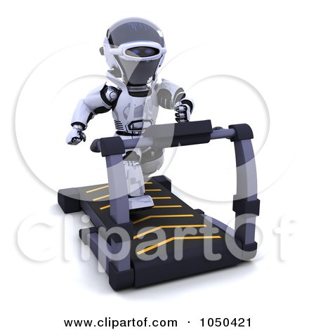 Royalty-Free (RF) Clip Art Illustration of a 3d Robot On A Treadmill by KJ Pargeter
