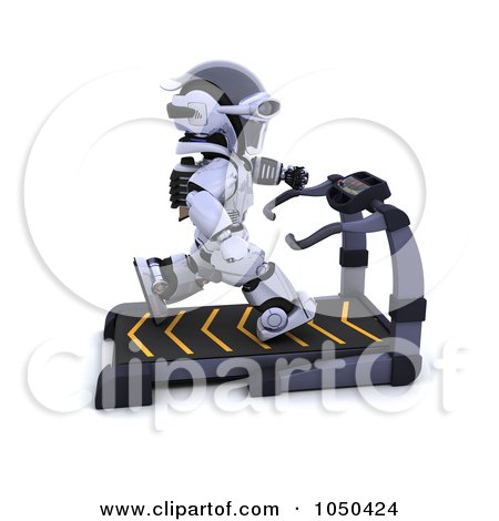 Royalty-Free (RF) Clip Art Illustration of a 3d Robot Running On A Treadmill by KJ Pargeter