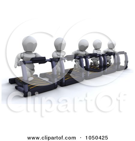 Royalty-Free (RF) Clip Art Illustration of 3d White Characters Running On Treadmills by KJ Pargeter