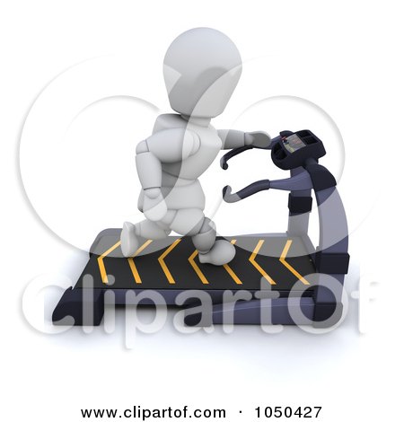 Royalty-Free (RF) Clip Art Illustration of a 3d White Character Running On A Treadmill by KJ Pargeter