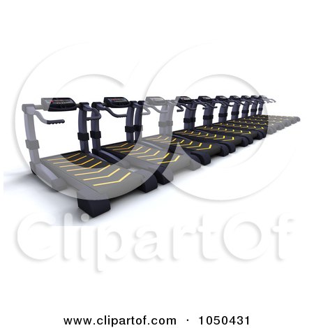Royalty-Free (RF) Clip Art Illustration of a 3d Row Of Treadmills by KJ Pargeter
