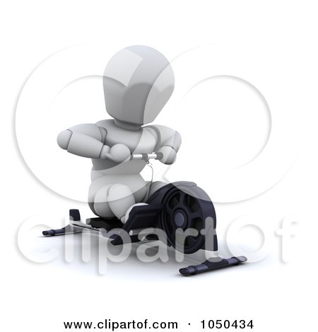 Royalty-Free (RF) Clip Art Illustration of a 3d White Character Using A Row Machine by KJ Pargeter