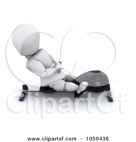 Royalty-Free (RF) Clip Art Illustration of a 3d White Character Using A Rower by KJ Pargeter