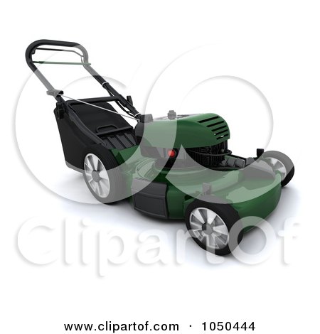 Royalty-Free (RF) Clip Art Illustration of a 3d Green Lawn Mower by KJ Pargeter