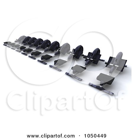 Royalty-Free (RF) Clip Art Illustration of a Row Of 3d Rowing Machines by KJ Pargeter