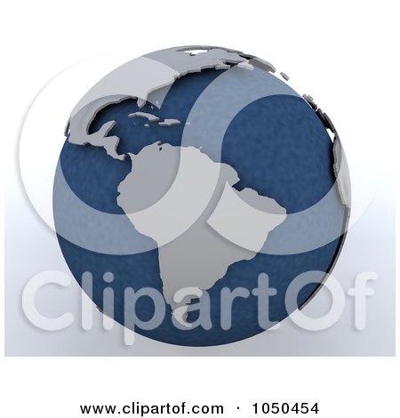 Royalty-Free (RF) Clip Art Illustration of a 3d Blue And Gray South America Globe by KJ Pargeter