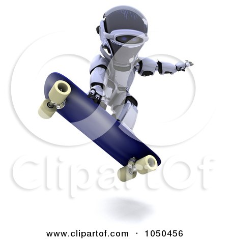 Royalty-Free (RF) Clip Art Illustration of a 3d Robot Skateboarding - 2 by KJ Pargeter