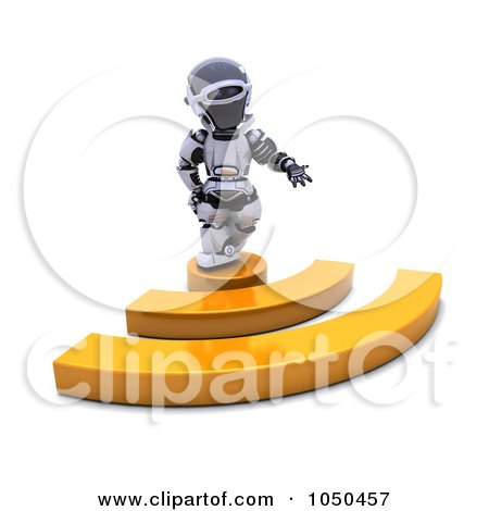 Royalty-Free (RF) Clip Art Illustration of a 3d Robot Standing On An Rss Symbol by KJ Pargeter