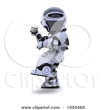 Royalty-Free (RF) Clip Art Illustration of a 3d Robot Pitching A Baseball by KJ Pargeter