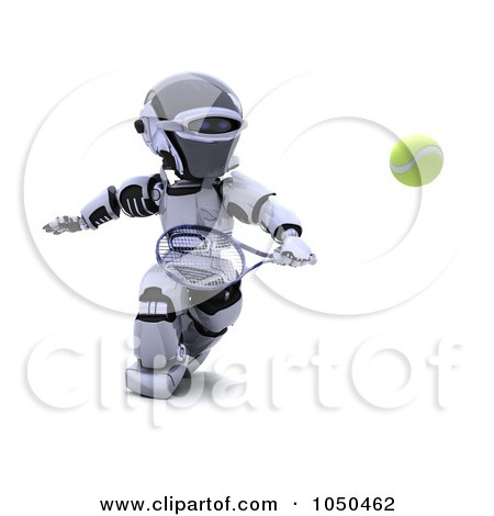 Royalty-Free (RF) Clip Art Illustration of a 3d Robot Playing Tennis - 3 by KJ Pargeter