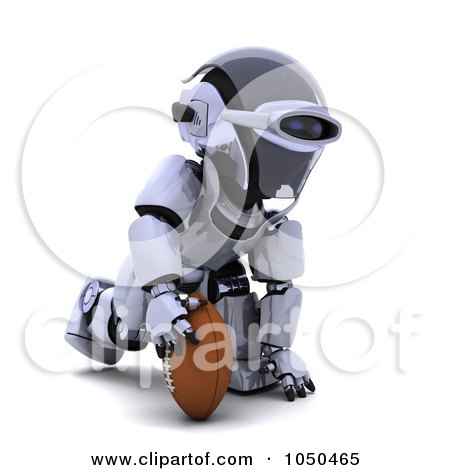 Royalty-Free (RF) Clip Art Illustration of a 3d Robot Playing Football - 3 by KJ Pargeter