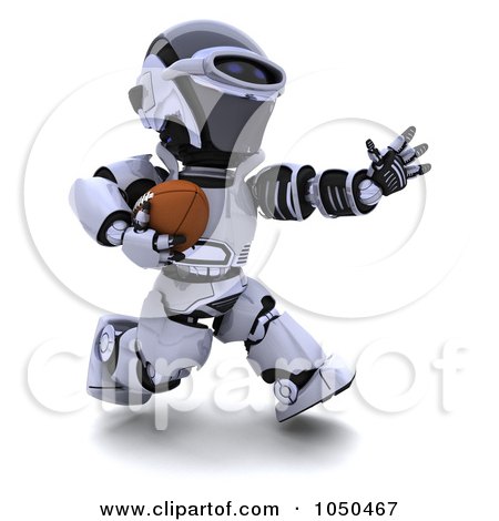 Royalty-Free (RF) Clip Art Illustration of a 3d Robot Playing Football - 2 by KJ Pargeter