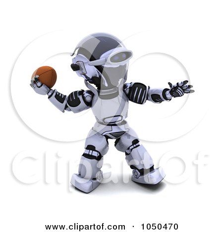 Royalty-Free (RF) Clip Art Illustration of a 3d Robot Playing Football - 1 by KJ Pargeter