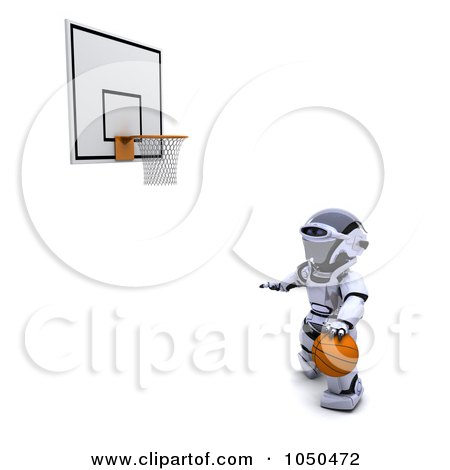 Royalty-Free (RF) Clip Art Illustration of a 3d Robot Playing Basketball - 1 by KJ Pargeter