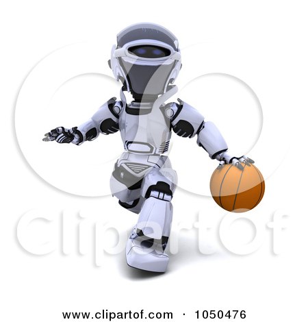 Royalty-Free (RF) Clip Art Illustration of a 3d Robot Playing Basketball - 2 by KJ Pargeter