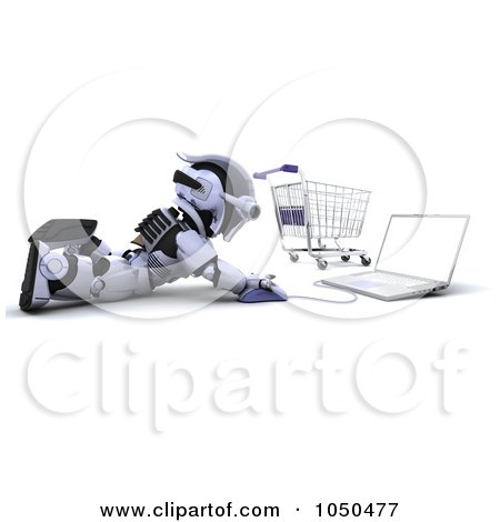 Royalty-Free (RF) Clip Art Illustration of a 3d Robot Shopping Online by KJ Pargeter