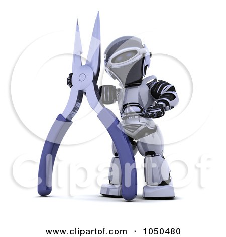 Royalty-Free (RF) Clip Art Illustration of a 3d Robot With Pliers by KJ Pargeter