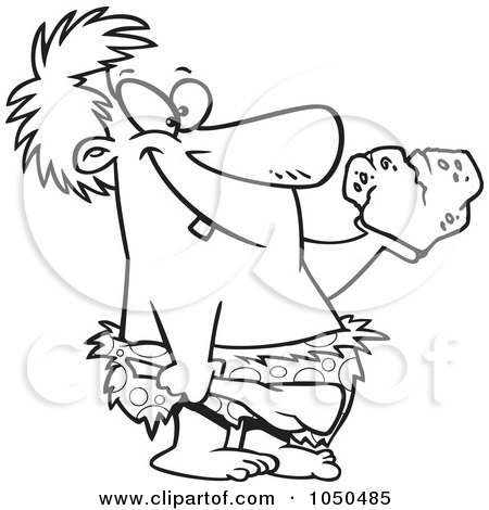 Royalty-Free (RF) Clip Art Illustration of a Line Art Design Of A Cartoon Caveman Holding A Stone Heart by toonaday