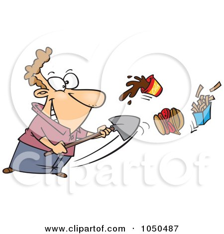 Royalty-Free (RF) Clip Art Illustration of a Man Shoveling Junk Food Out by toonaday