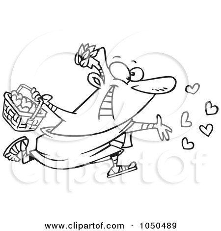 Royalty-Free (RF) Clip Art Illustration of a Line Art Design Of A Man Spreading Love Confetti by toonaday
