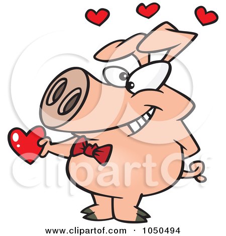 Royalty-Free (RF) Clip Art Illustration of a Valentine Pig Giving A Heart by toonaday