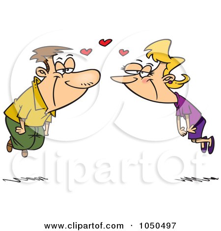 Royalty-Free (RF) Clip Art Illustration of a Couple Floating With Hearts by toonaday