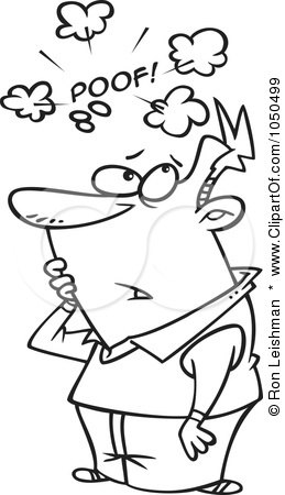 Royalty-Free (RF) Clip Art Illustration of a Line Art Design Of A Man With A Fleeting Thought by toonaday