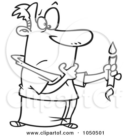 Royalty-Free (RF) Clip Art Illustration of a Line Art Design Of A Man Holding A Candle That Is Burning From Both Ends by toonaday