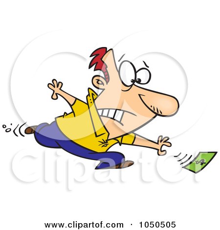 Royalty-Free (RF) Clip Art Illustration of a Cartoon Man Chasing His Last Dollar by toonaday