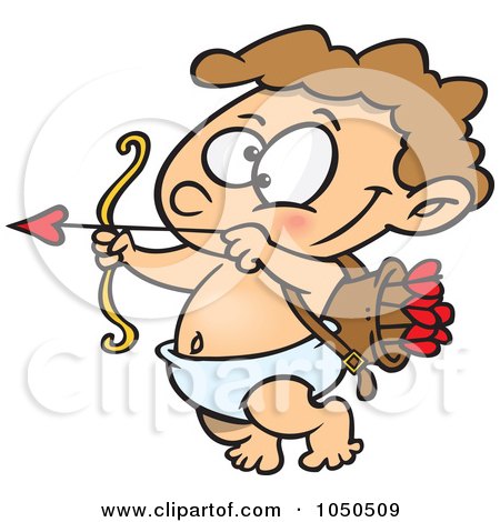Royalty-Free (RF) Clip Art Illustration of a Little Cupid Practicing With Arrows by toonaday