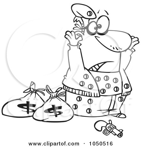 Royalty-Free (RF) Clip Art Illustration of a Line Art Design Of A Surrendering Bank Robber Riddled With Holes by toonaday