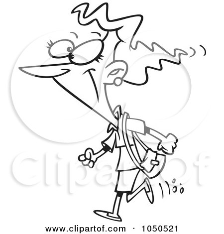 Royalty-Free (RF) Clip Art Illustration of a Line Art Design Of A Cartoon Woman Heading Out To Shop by toonaday