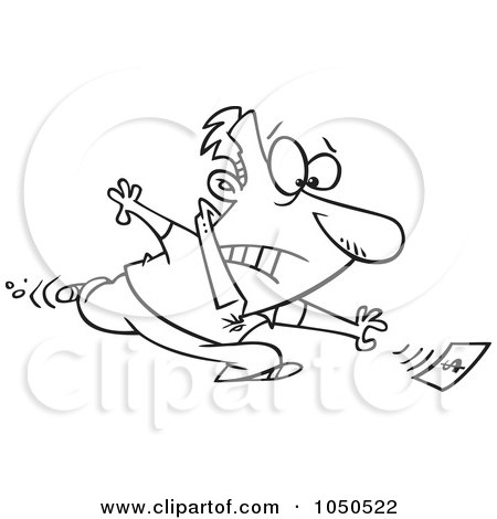 Royalty-Free (RF) Clip Art Illustration of a Line Art Design Of A Cartoon Man Chasing His Last Dollar by toonaday