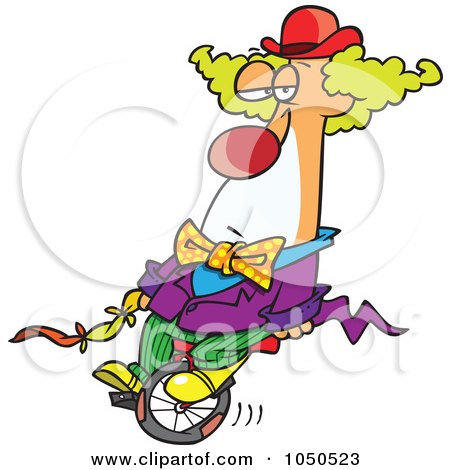 Royalty-Free (RF) Clip Art Illustration of a Bored Clown On A Unicycle by toonaday