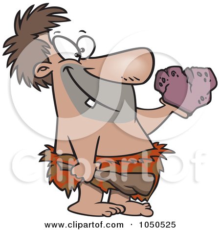 Royalty-Free (RF) Clip Art Illustration of a Cartoon Caveman Holding A Stone Heart by toonaday